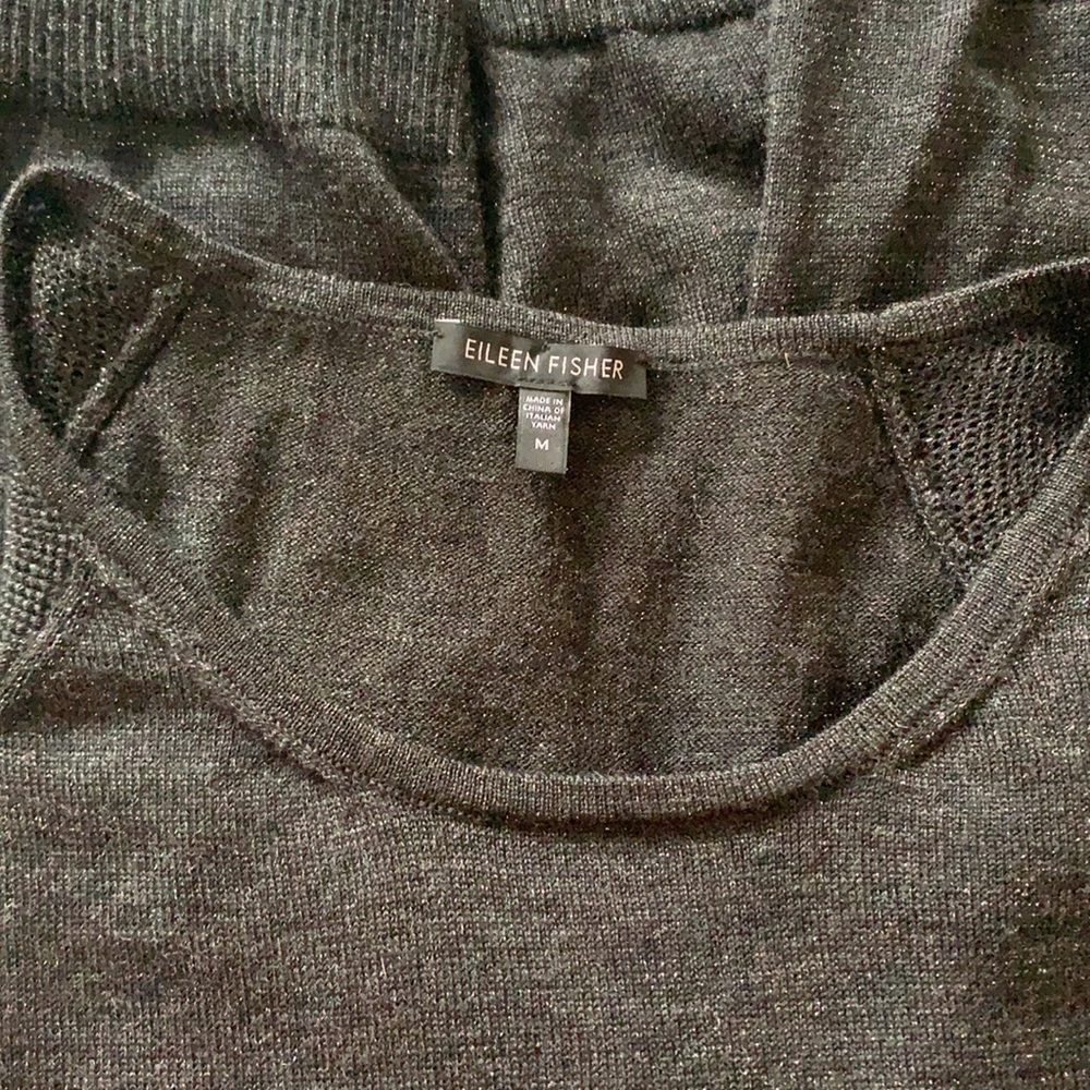 Eileen Fisher Mesh Sleeved Merino Wool Top - Picture 12 of 12